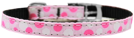 Confetti Dots Nylon Dog Collar with classic buckle 3/8" Light Pink Size 16